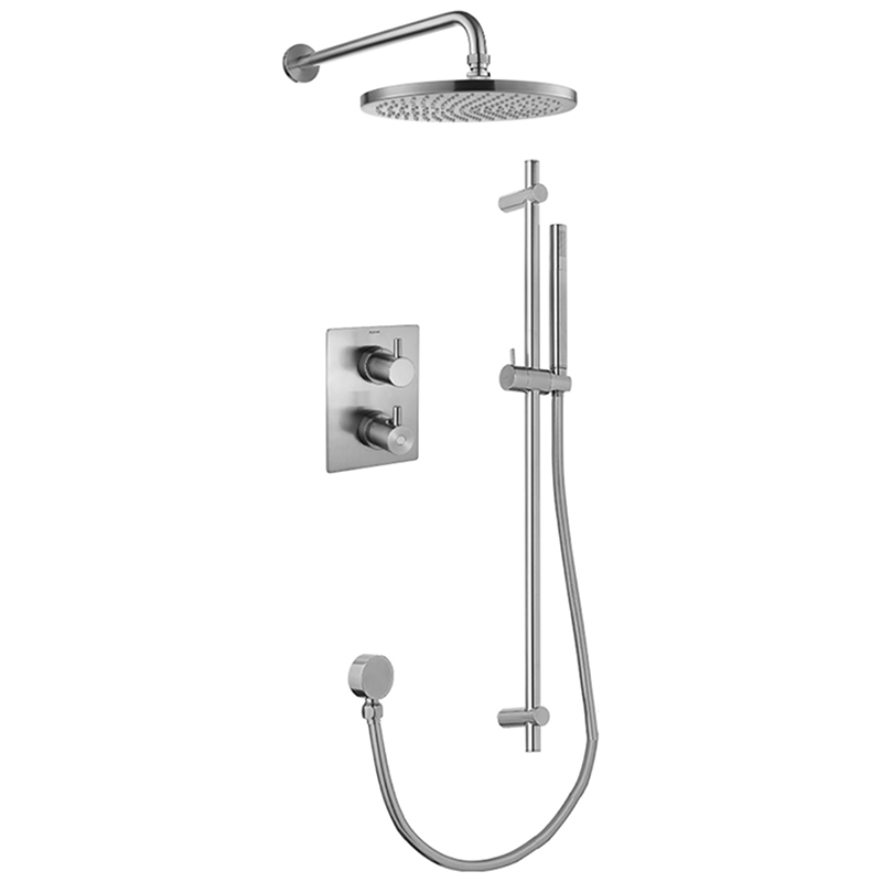 Levo Thermostatic 2-Outlet Square Shower Valve with Fixed Head & Slide Rail Kit - Brushed Nickel