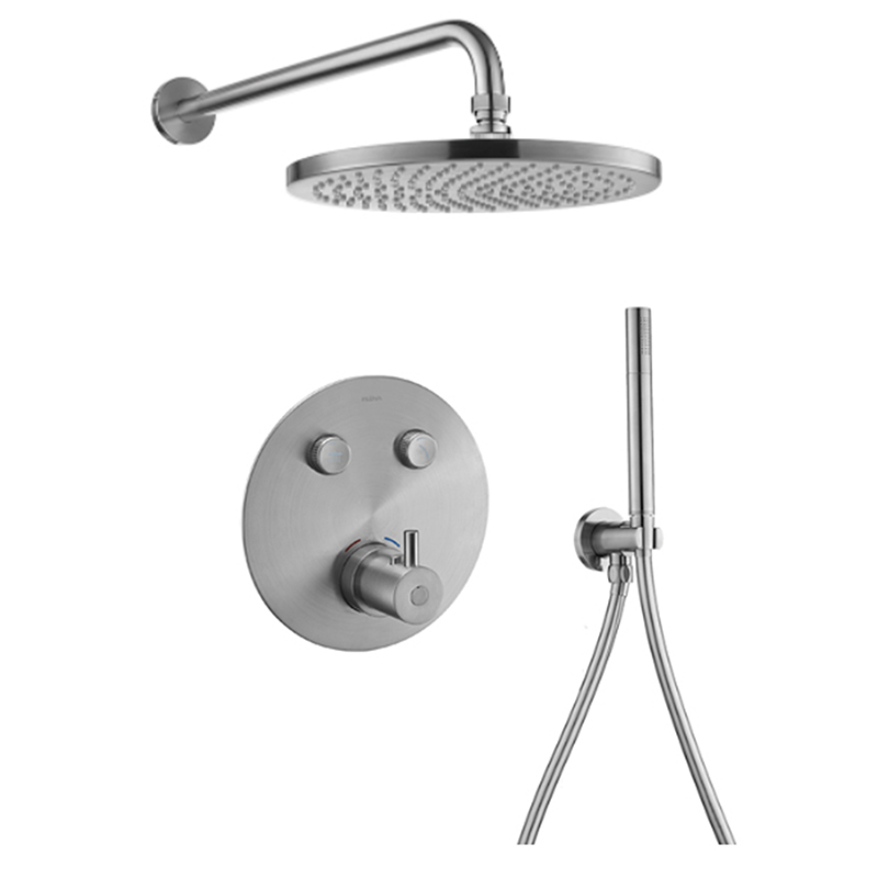Levo Thermostatic 2-Outlet Round Shower Pack with Rainshower & Handshower Kit - Brushed Nickel