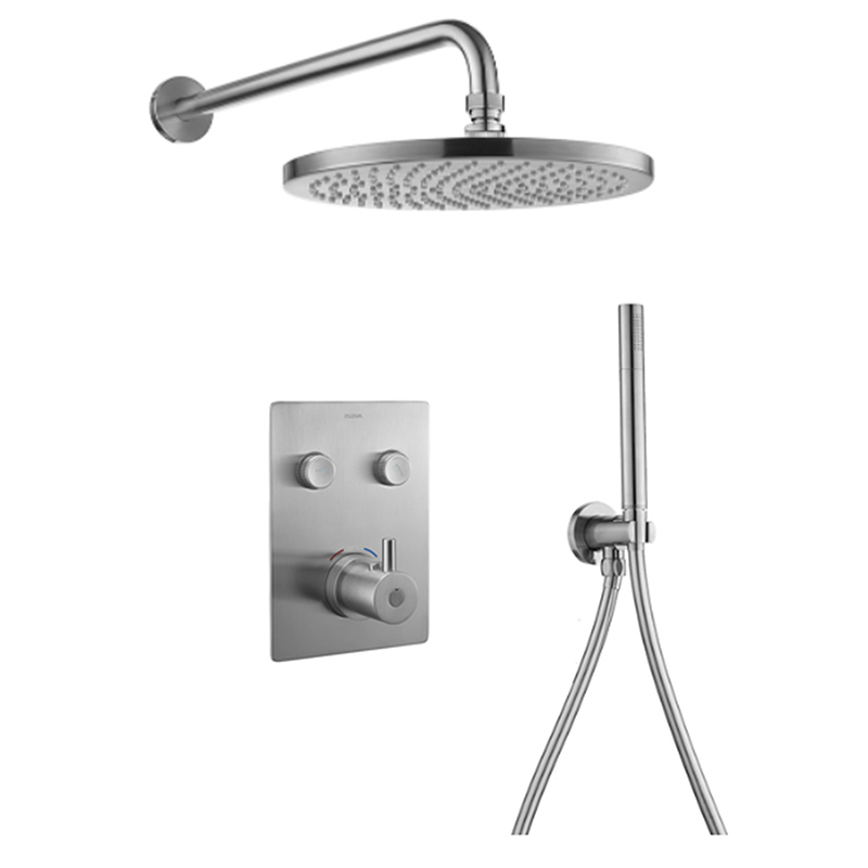 Levo Thermostatic 2-Outlet Square Shower Pack with Rainshower & Handshower Kit - Brushed Nickel