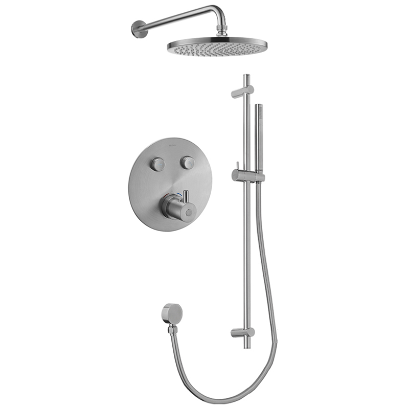 Levo Thermostatic 2-Outlet Round Shower Pack with Rainshower & Slide Rail Kit - Brushed Nickel