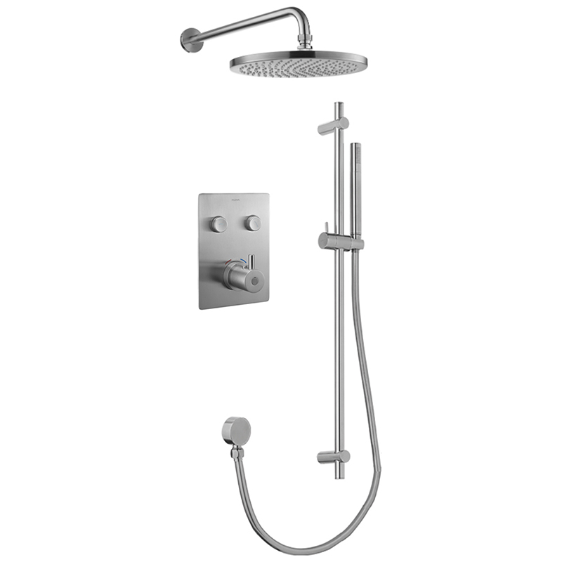 Levo Thermostatic 2-Outlet Square Shower Pack with Rainshower & Slide Rail Kit - Brushed Nickel