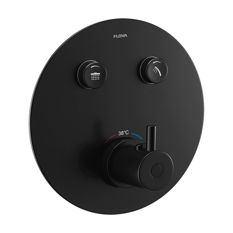 Levo Matt Black GoClick 2 Button Thermostatic Concealed Shower - Round