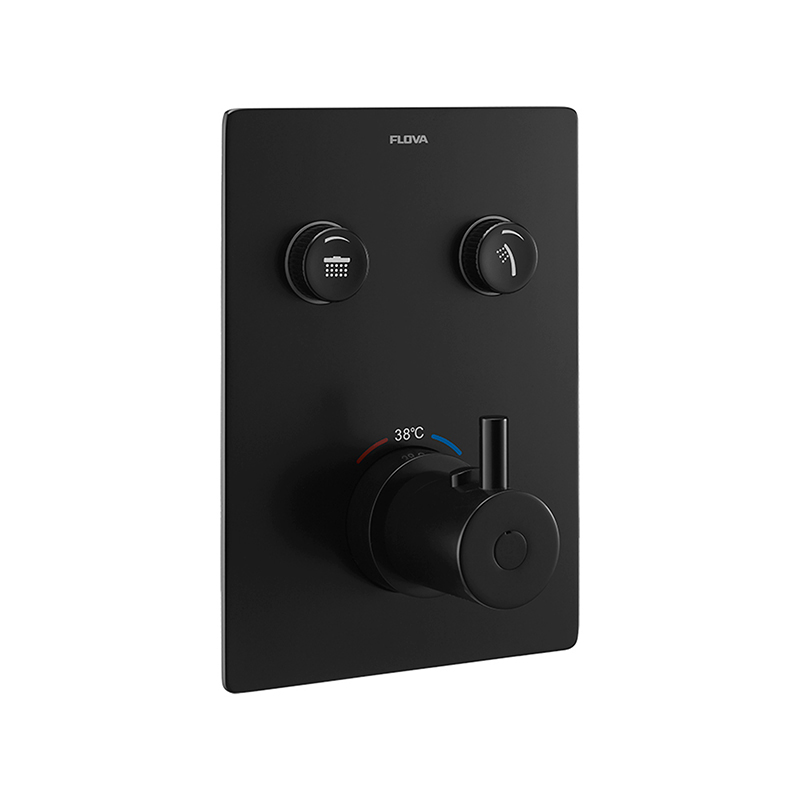 Levo Matt Black GoClick 2 Button Thermostatic Concealed Shower - Square