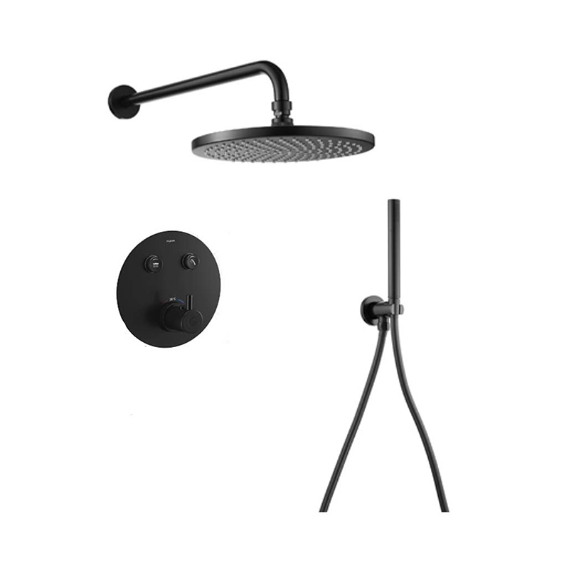 Levo Thermostatic 2-Outlet Round Shower Pack with Rainshower & Handshower Kit - Matt Black