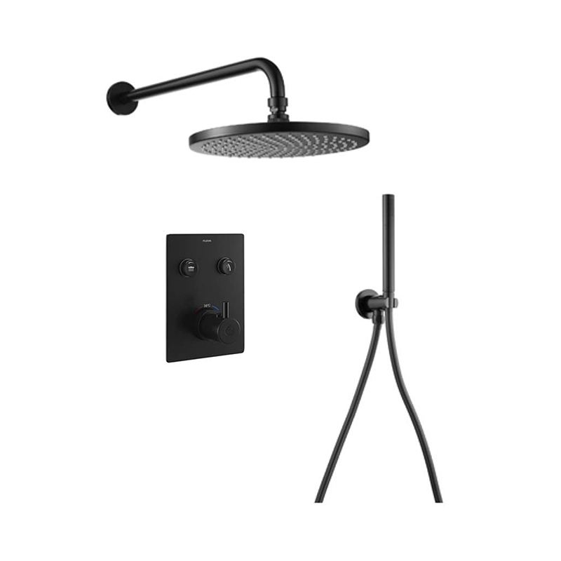 Levo Thermostatic 2-Outlet Square Shower Pack with Rainshower & Handshower Kit - Matt Black