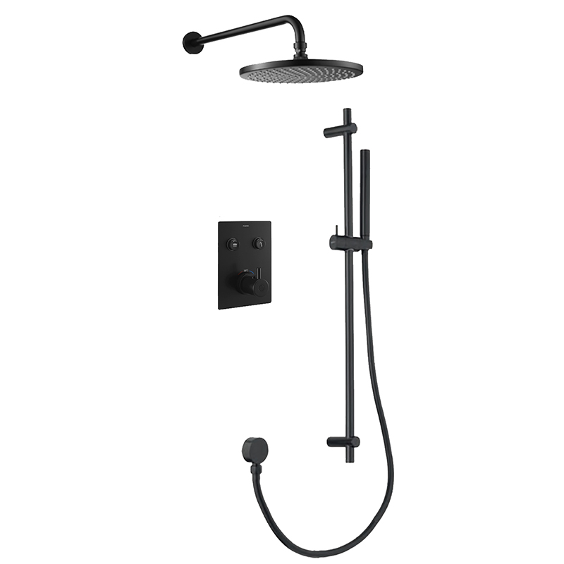 Levo Thermostatic 2-Outlet Square Shower Pack with Rainshower & Slide Rail Kit - Matt Black