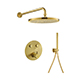 Levo Thermostatic 2-Outlet Round Shower Pack with Rainshower & Handshower Kit - Brushed Gold