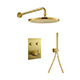 Levo Thermostatic 2-Outlet Square Shower Pack with Rainshower & Handshower Kit - Brushed Gold