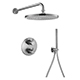 Levo Thermostatic 2-Outlet Round Shower Valve with Fixed Head & Handshower Kit - Brushed Nickel