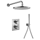 Levo Thermostatic 2-Outlet Square Shower Valve with Fixed Head & Handshower Kit - Brushed Nickel