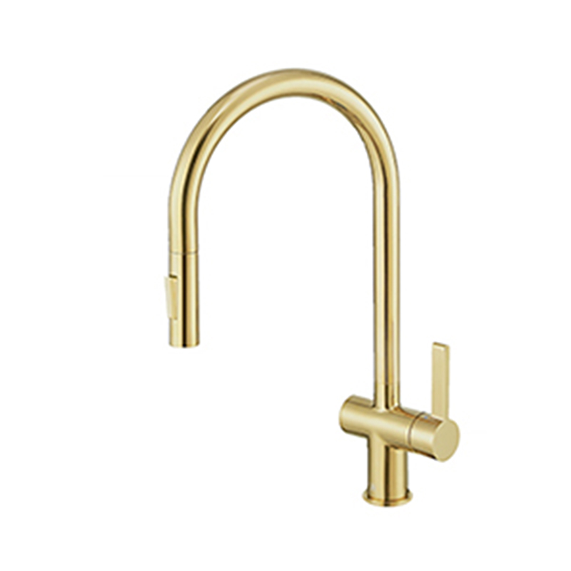 Vos Brushed Brass Single Lever Pull Out Kitchen Sink Mixer