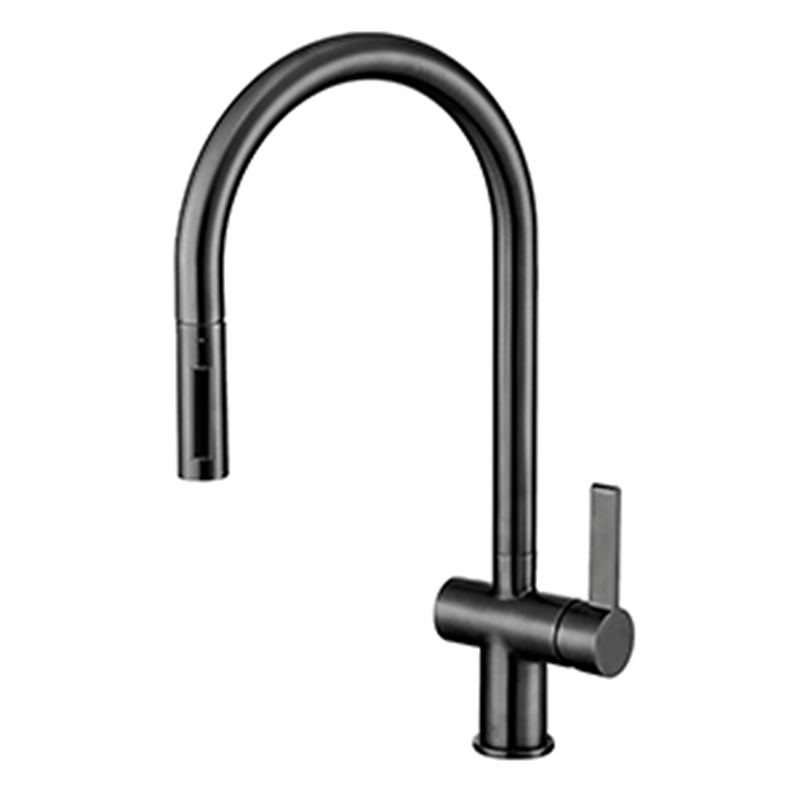 Vos Brushed Black Single Lever Pull Out Kitchen Sink Mixer