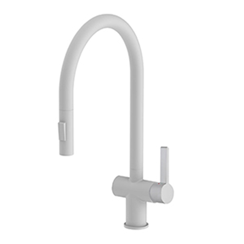 Vos Matt White Single Lever Pull Out Kitchen Sink Mixer