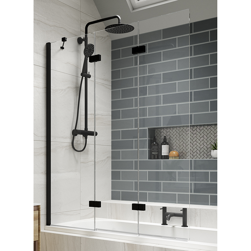 Kudos Inspire 3 Panel Bath Screen - Left Hand - Matt Black