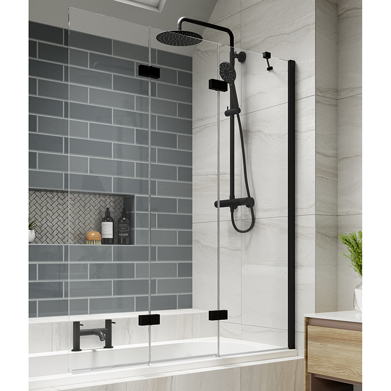 Kudos Inspire 3 Panel Bath Screen - Right Hand - Matt Black