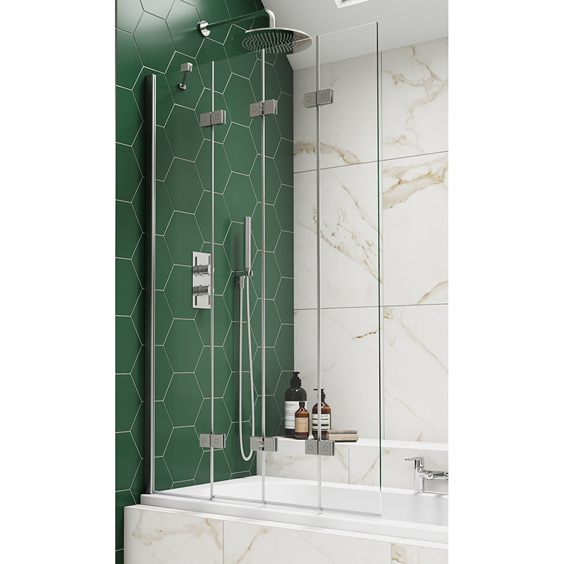 Kudos Inspire 4 Panel Compact Bath Screen - Left Hand - Chrome