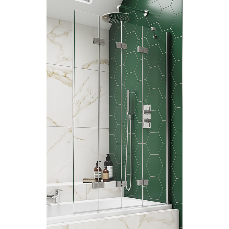 Kudos Inspire 4 Panel Compact Bath Screen - Right Hand - Chrome