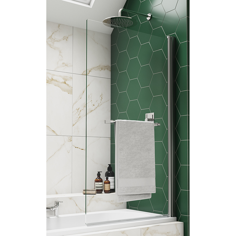 Kudos Inspire Single Panel 6mm Bath Screen With Towel Rail - Chrome