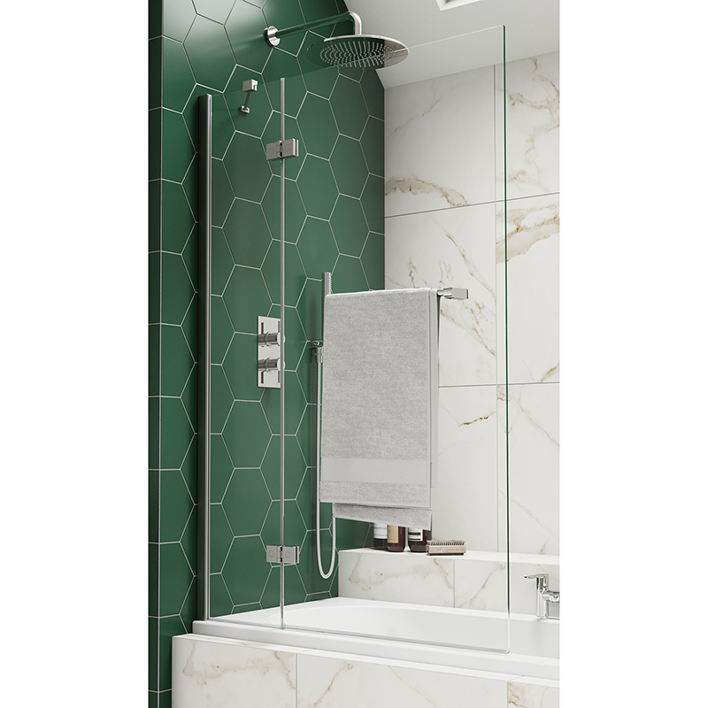 Kudos Inspire 2 Panel Outward Swinging 8mm Bath Screen With Towel Rail - Left Hand - Chrome