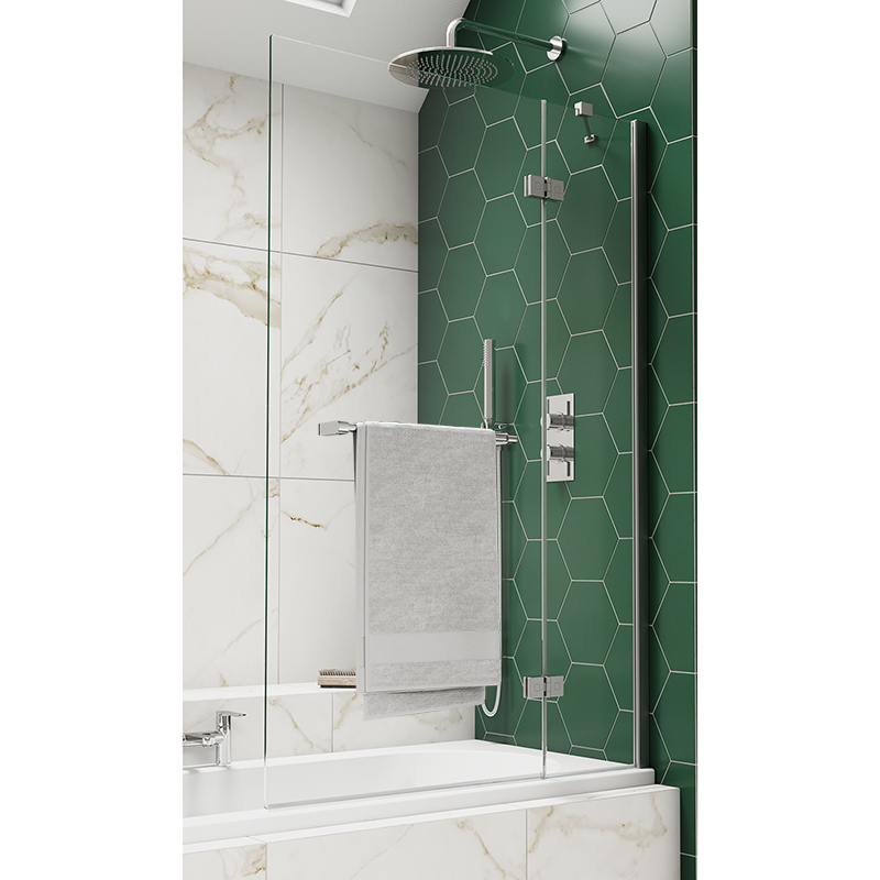 Kudos Inspire 2 Panel Outward Swinging 8mm Bath Screen With Towel Rail - Right Hand - Chrome