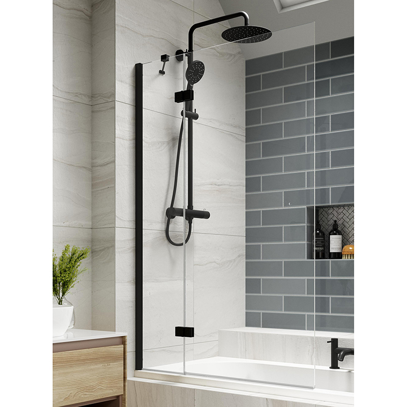 Kudos Inspire 2 Panel Outward Swinging Bath Screen - Left Hand - Matt Black