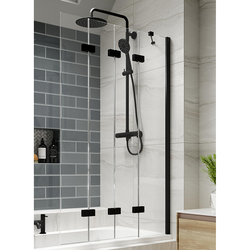 Kudos Inspire 4 Panel Compact Bath Screen - Right Hand - Matt Black