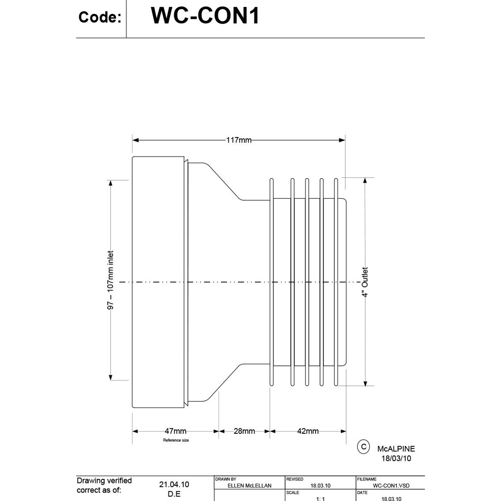 McAlpine Standard rigid WC pan connector WC-CON1 