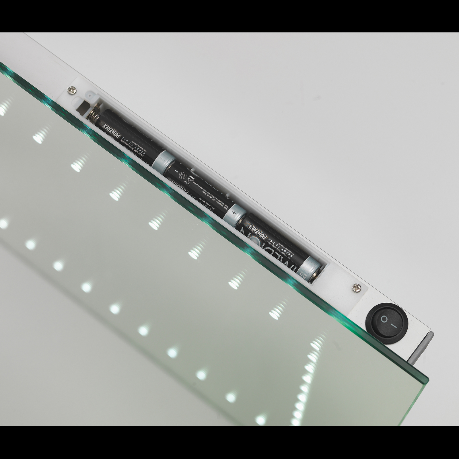 Mirror with battery powered on sale led lights