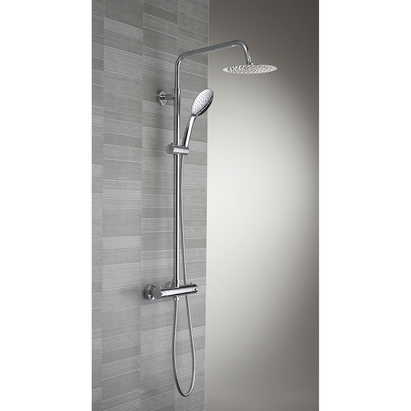Ebony Round Thermostatic Shower & Riser Kit | Thermostatic-Showers |  Allbits.co.uk