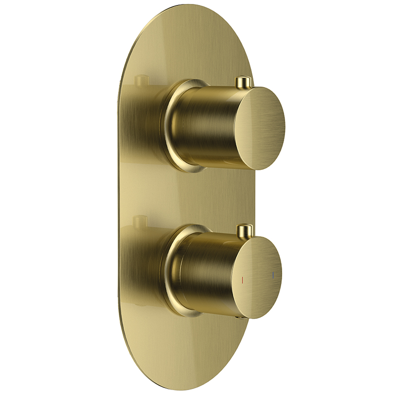 Tuscany Twin Thermostatic Shower Valve - Brushed Brass 