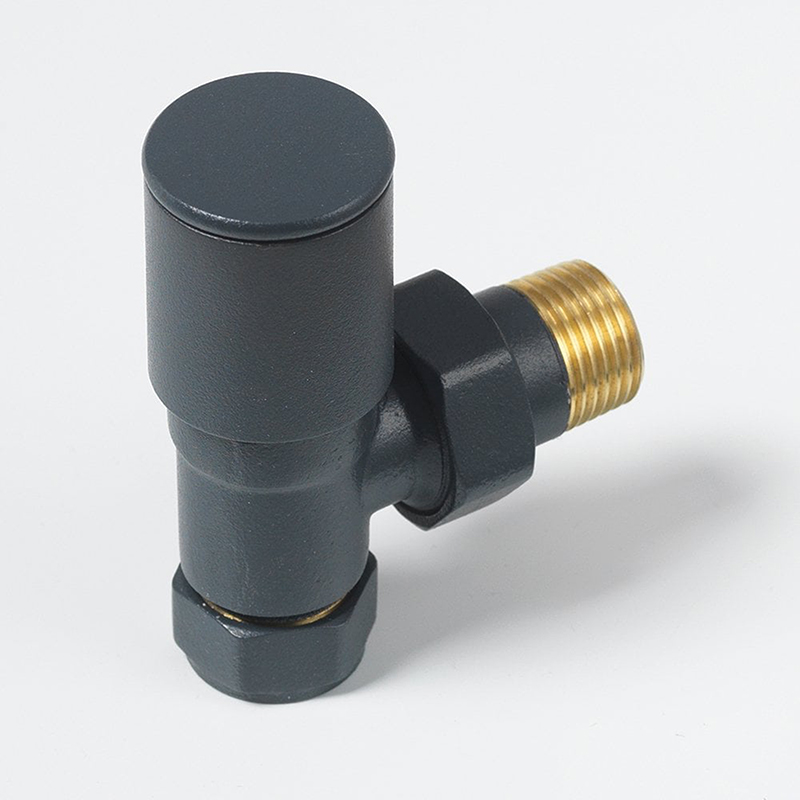 Round Anthracite Radiator Valves - Angled