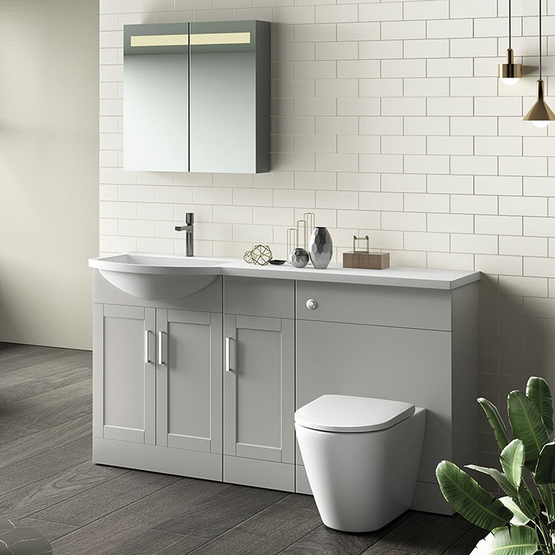 Stamford 1500mm 1-Piece Left Hand Basin Combination - Pearl Grey