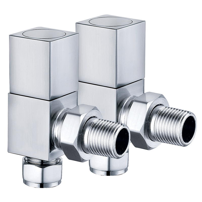 Cubic Radiator Valves - Chrome Angled