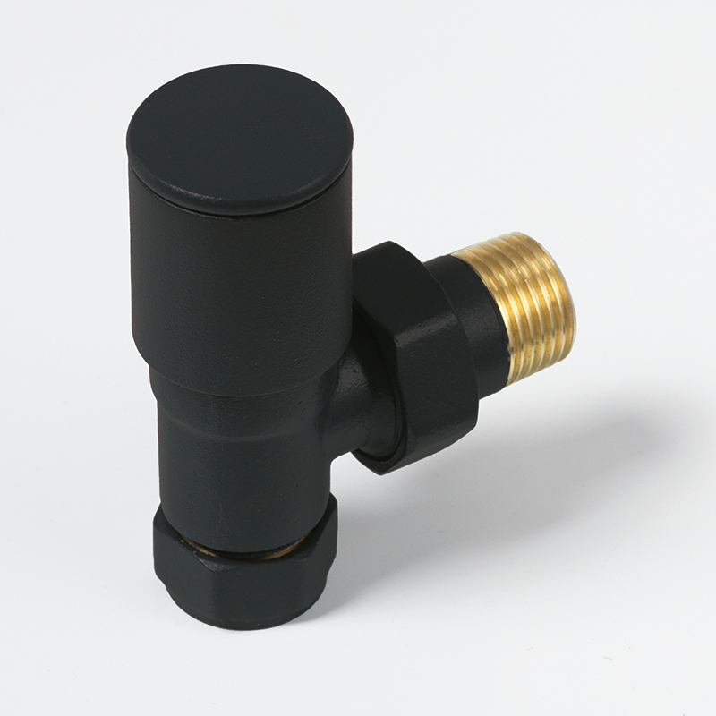 Round Matt Black Radiator Valves - Angled