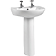 Ebony 530 x 450mm Basin & Pedestal - 2 Tap Hole